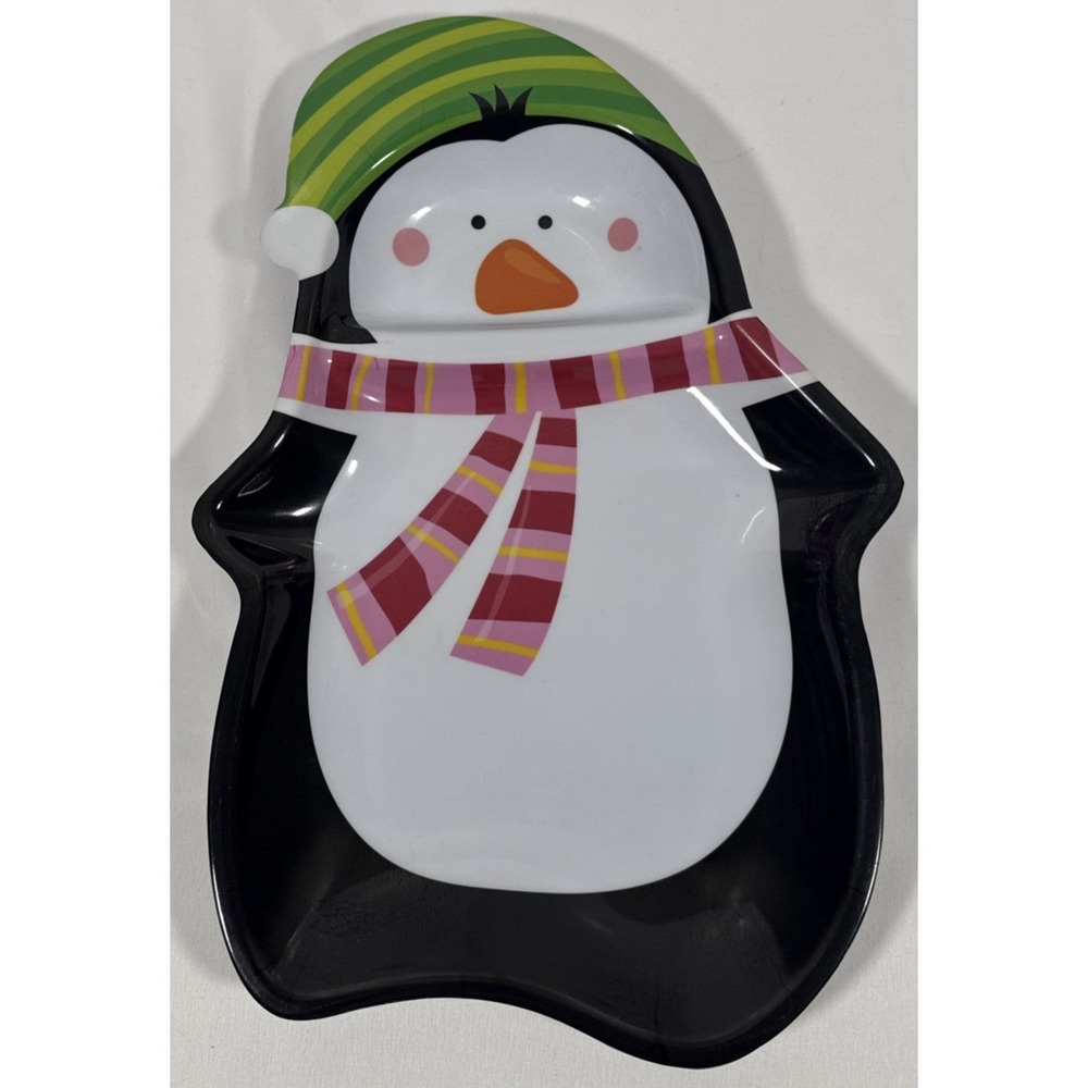 Greenbrier Penguin Chip and Dip Tray Black White Holiday Serving Platter